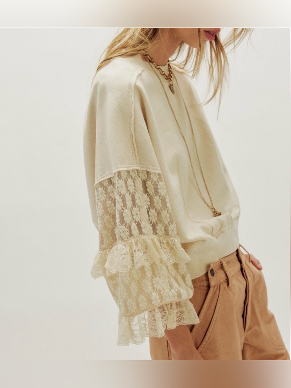 Free People Gaia Lace Sweatshirt NWT M